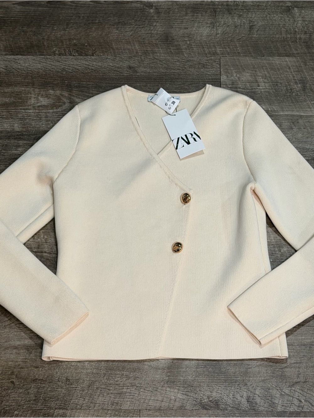 NWT. Zara Ivory Viscose Blend Tailored Knit Cardigan/Blazer. Size L - Picture 2 of 7